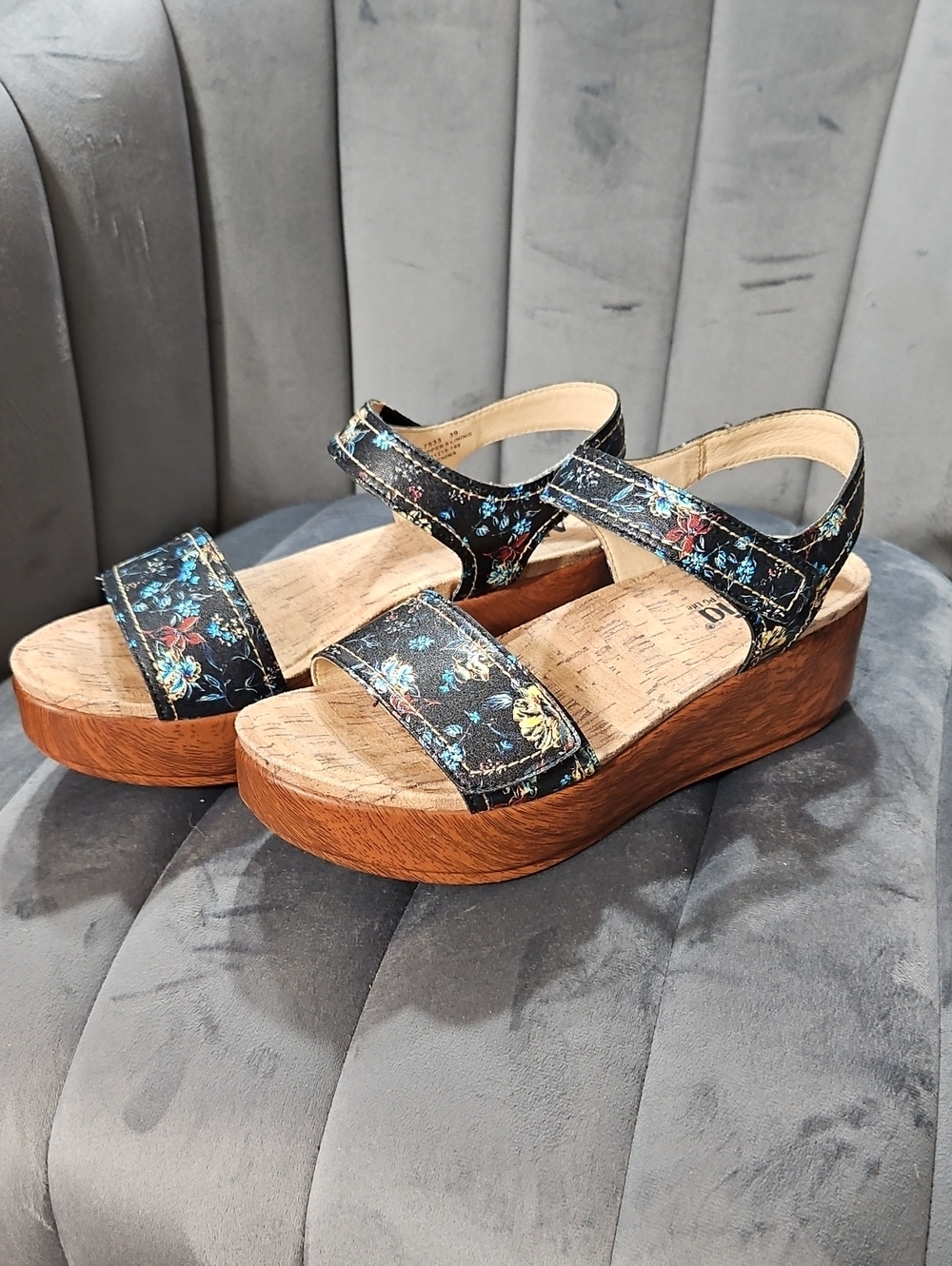 Alegria Black Floral Platform Sandals